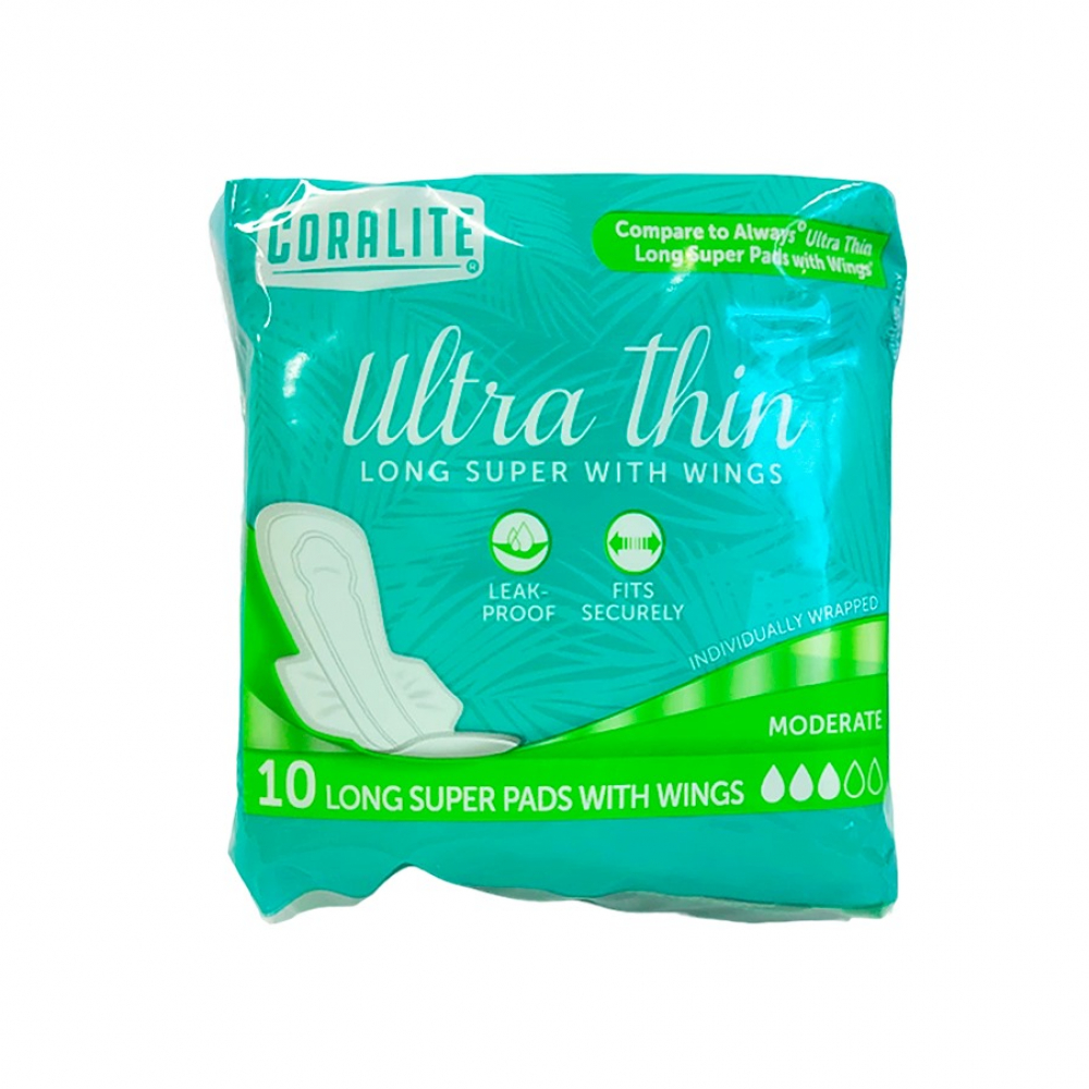 Almohadillas sanitarias ultrafinas extralargas con alas (10 U)