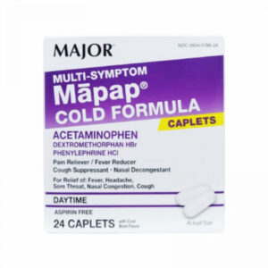 Mapap. Acetaminofen 325 mg + dextrometorfano HBr 10 mg + Fenilefrina 5 mg (24 cápsulas)
