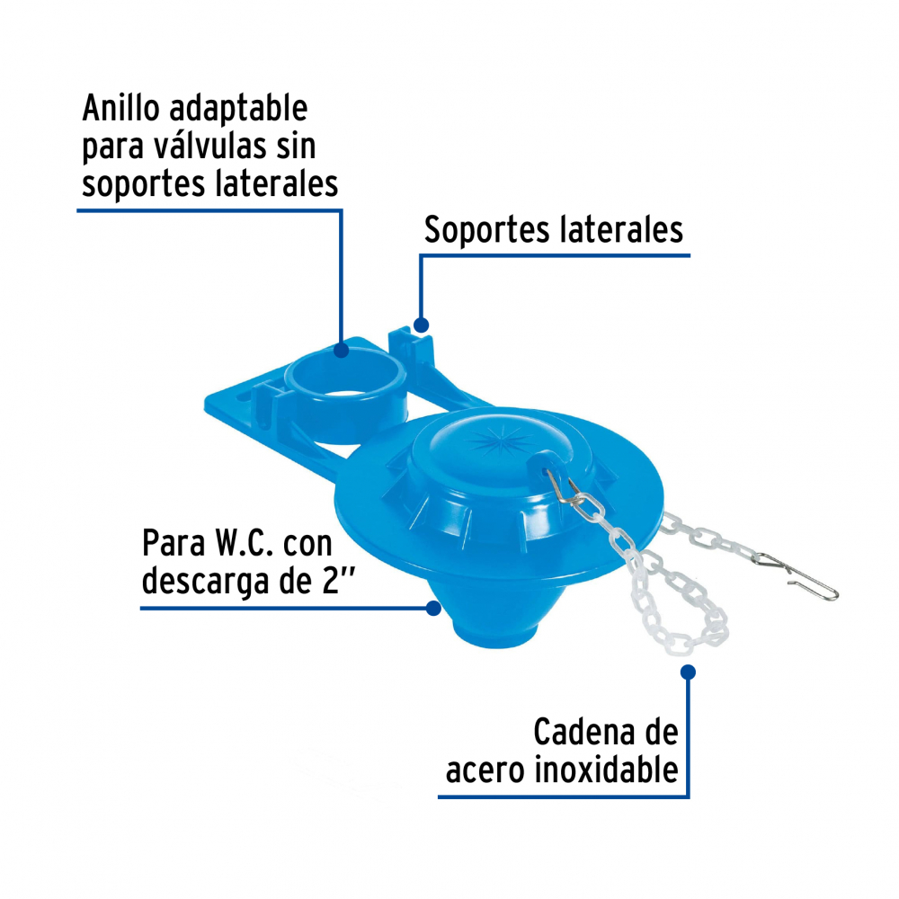 Sapo para Inodoro WC de 2" PVC con cadena plástica - Imagen 2