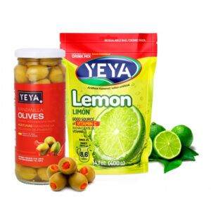 Aceitunas rellenas de pimientos + Refresco instantáneo sabor a limón